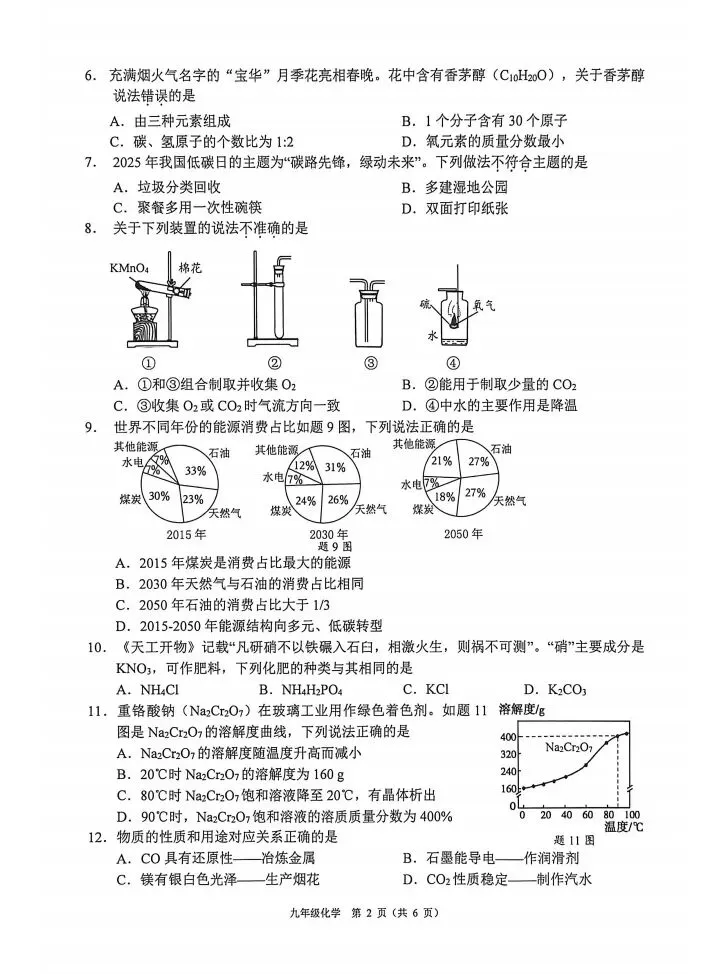 2026广州佛山三月化学模拟试卷 第2张