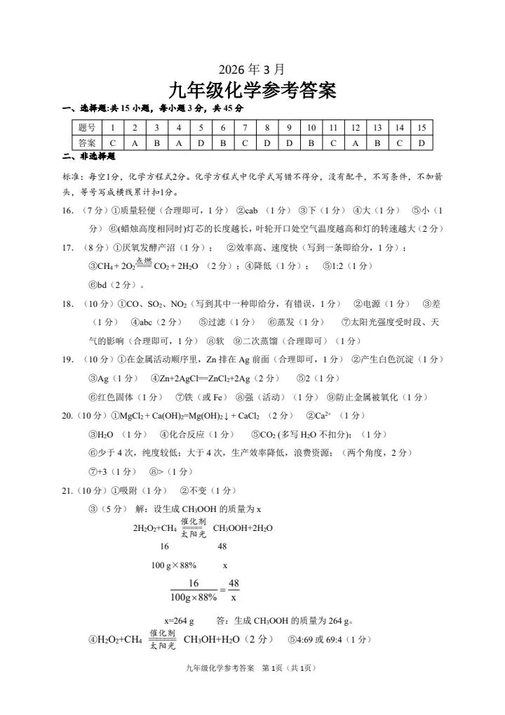 2026广州佛山三月化学模拟试卷 第9张
