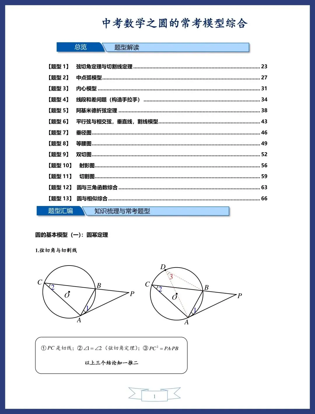 中考数学圆的13类常考模型讲义 第1张