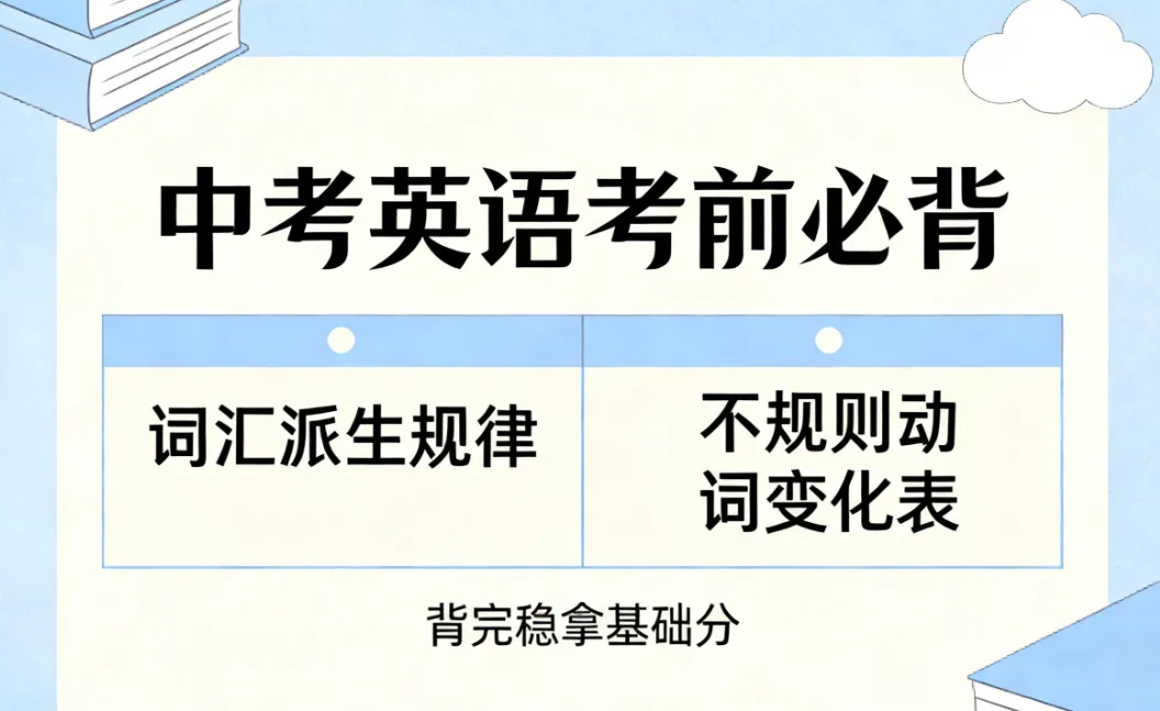 中考英语考前必背|词汇派生规律+不规则动词变化表,背完稳拿基础分 第1张