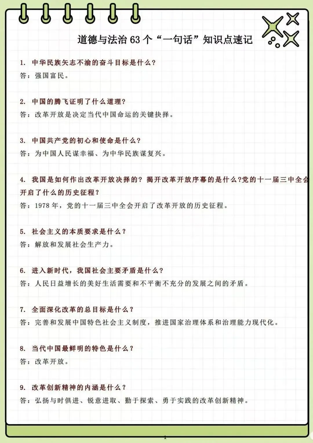2026中考冲刺:道德与法治63个“一句话”知识点速记,建议初中生人手一份! 第3张