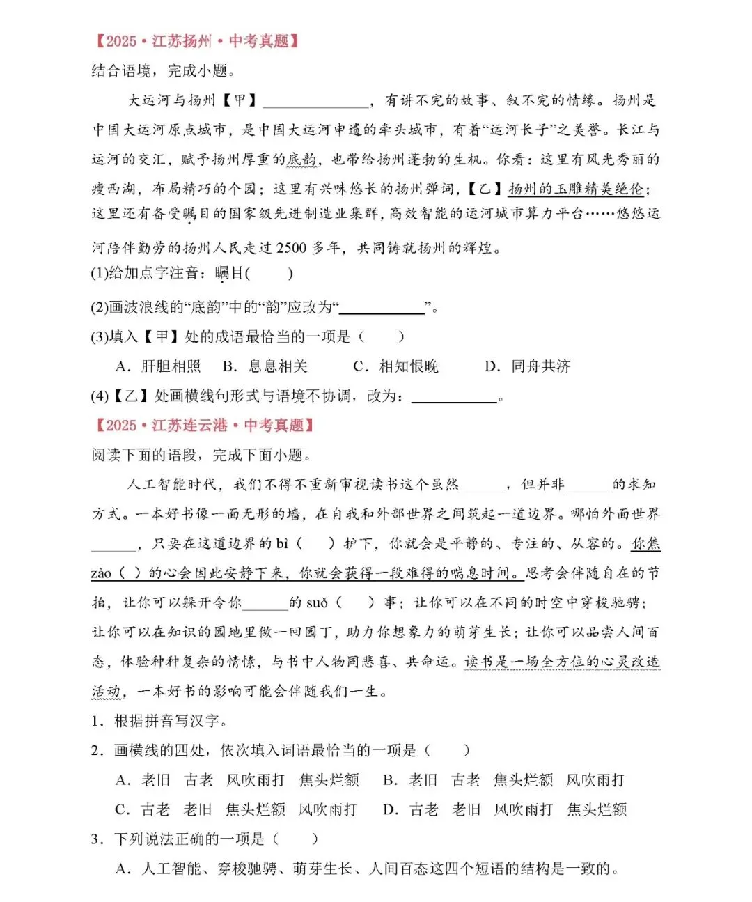 【中考备考】2025年中考语文真题分类汇编(专题01 基础知识综合运用) 第6张