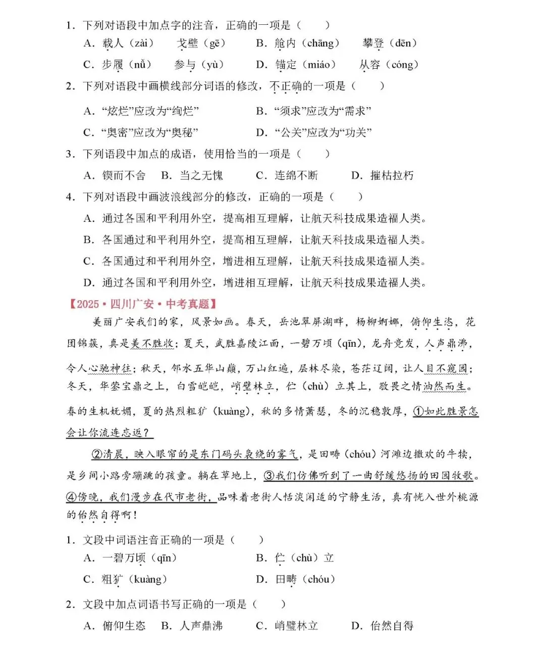 【中考备考】2025年中考语文真题分类汇编(专题01 基础知识综合运用) 第8张