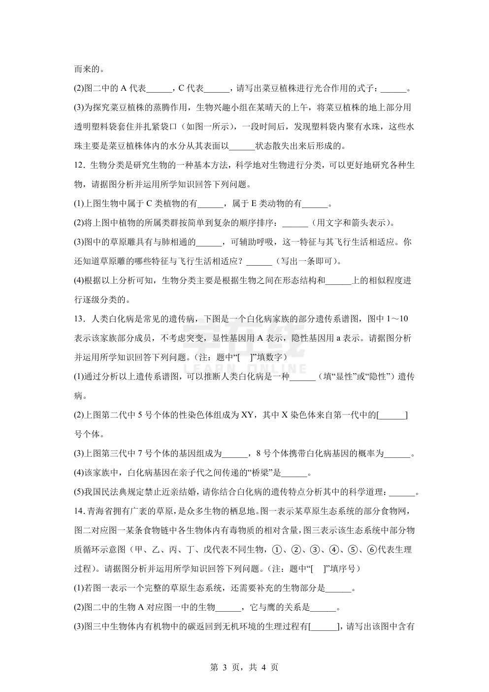 【中考真题卷】2025年青海省西宁市中考生物真题卷(原卷版+解析版+Word版下载) 第6张