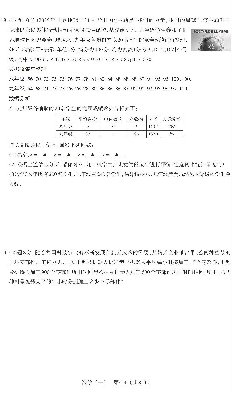 2026山西中考数学百校联考(一) 第4张