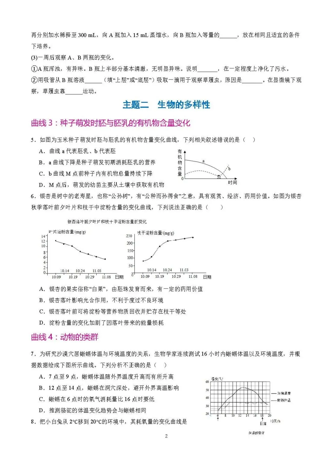 中考生物曲线图专项突破(答案版+填空版) 第4张 中考生物曲线图专项突破(答案版+填空版) 第4张