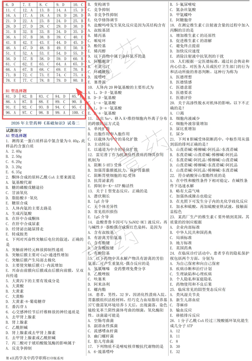 2026年主管药师模拟试卷5套打印版(四科全34页).PDF 第1张