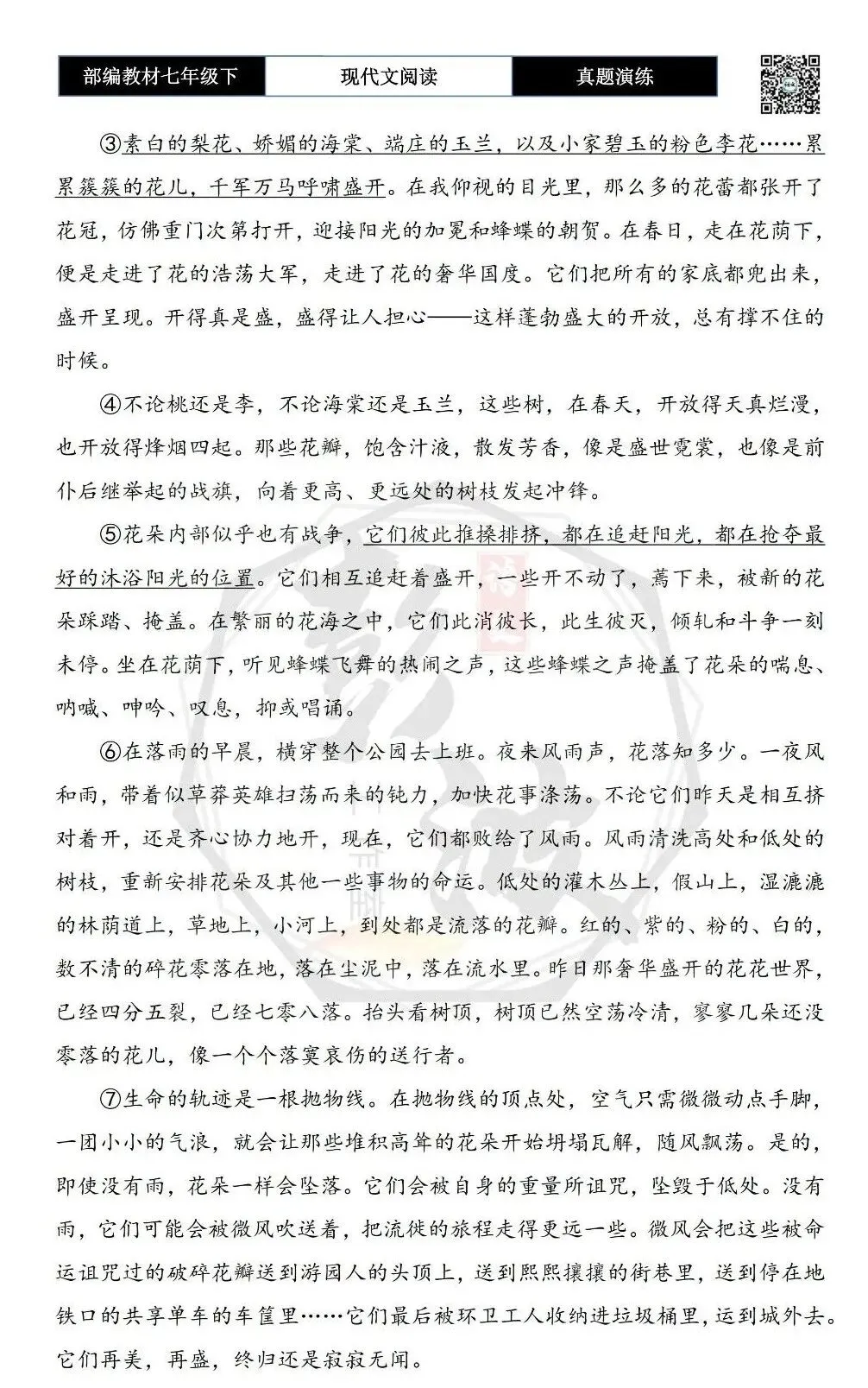 【现代文阅读-真题演练】七年级下-36-花荡-思维导图+试题精析 第6张