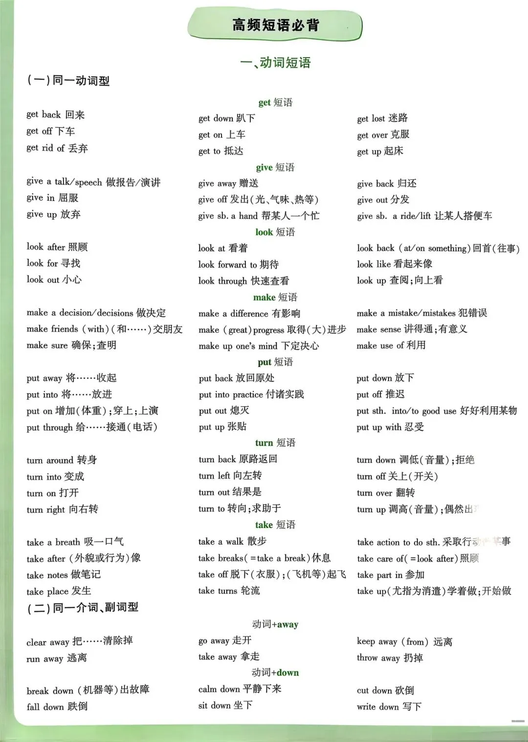 中考高频短语必背 第1张