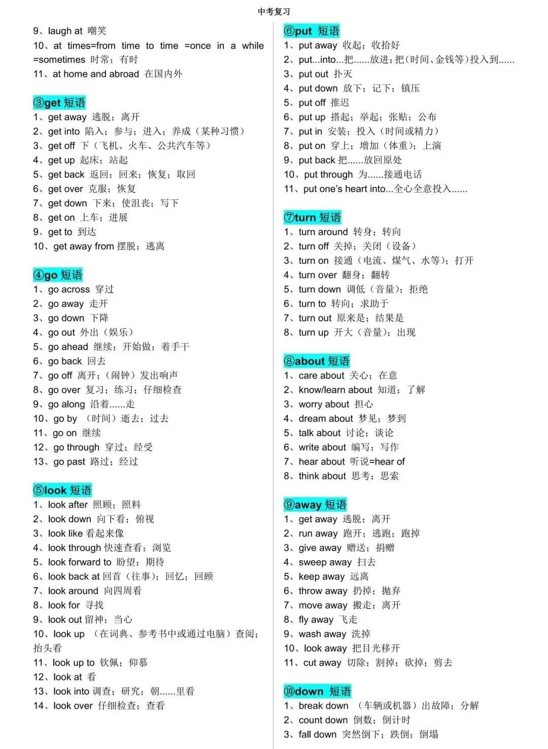中考英语高频短语汇总 第2张