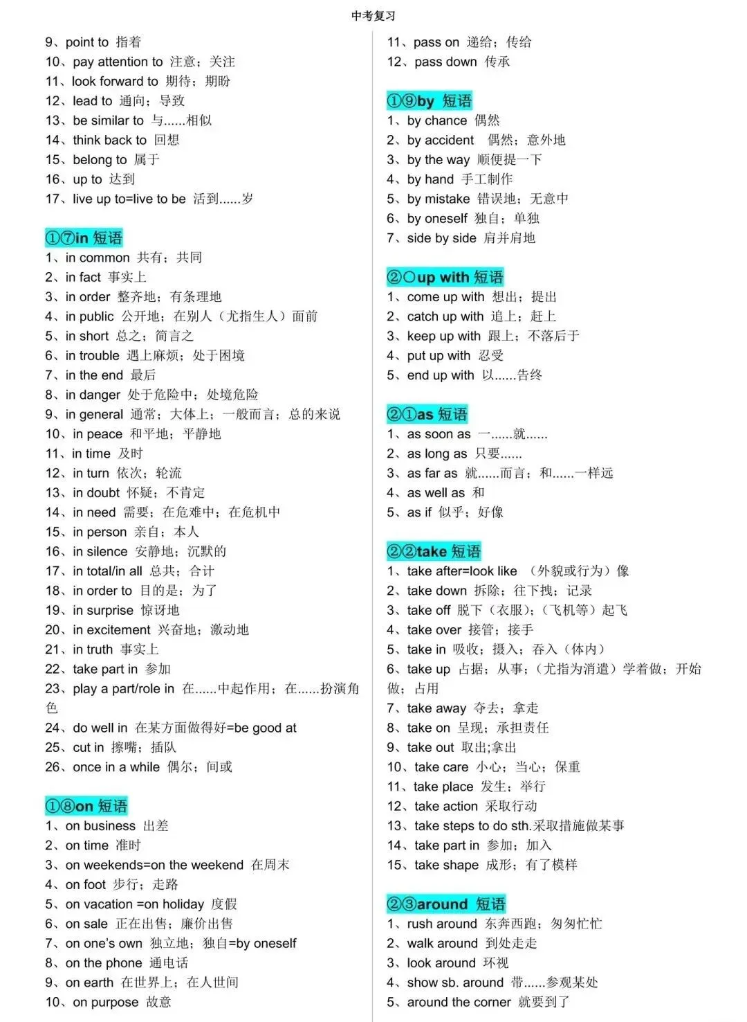 中考英语高频短语汇总 第4张