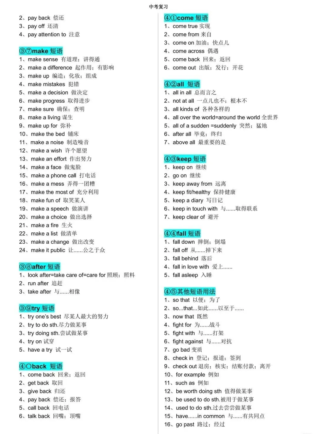 中考英语高频短语汇总 第6张