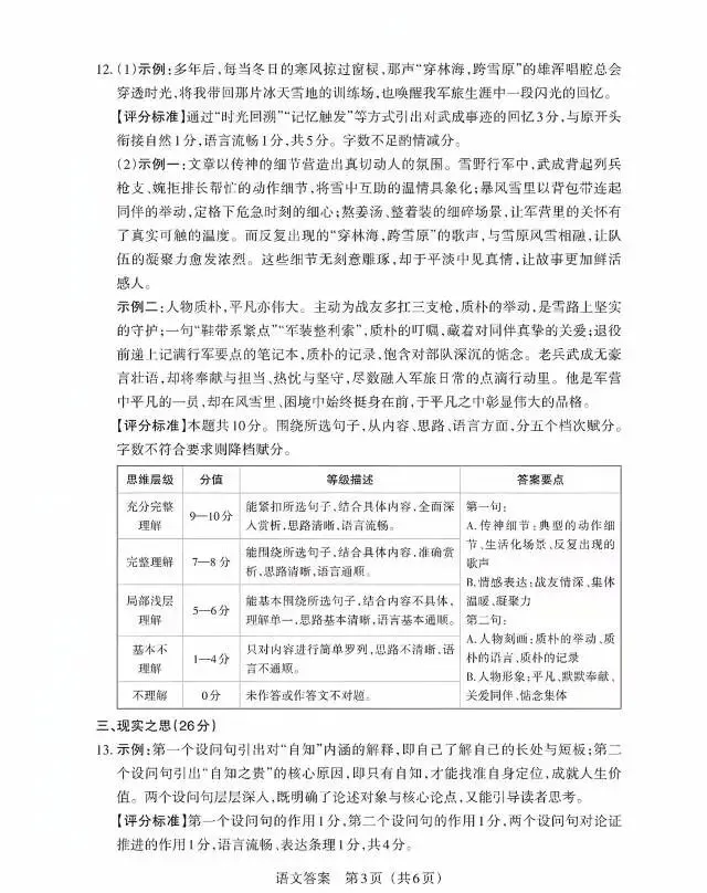 2026百校联考(一)语文试卷+答案 第11张