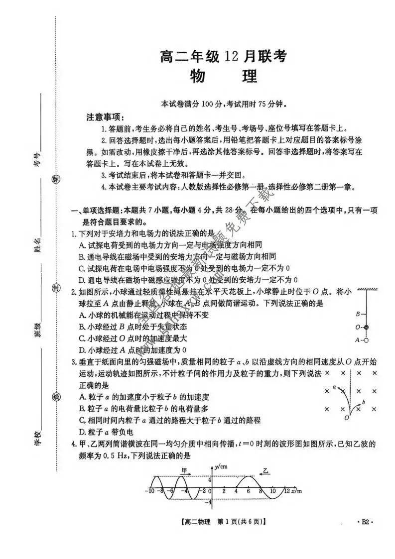 《高中试卷》河北省邯郸市魏县六校2025-2026学年高二上学期12月联考物理(含答案) 第2张