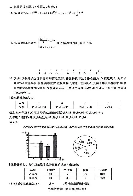 2026深圳福田中考一模数学试卷 第3张