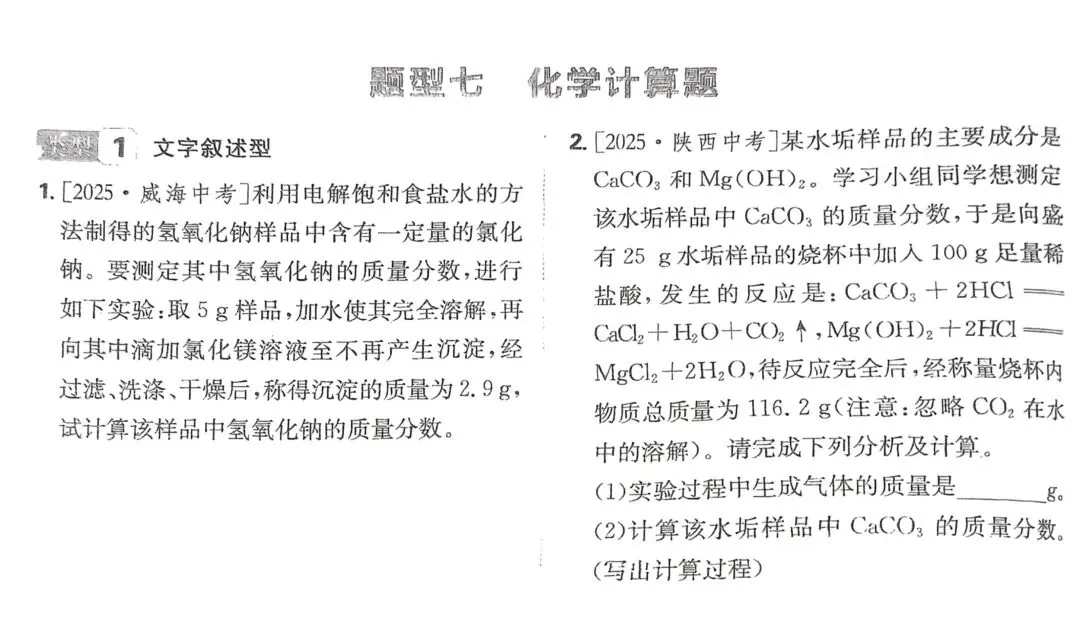 中考化学题型七(化学计算题) 第1张