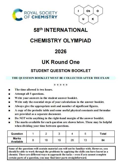 【免费领】2026年UKCHO化学竞赛真题+答案 第2张
