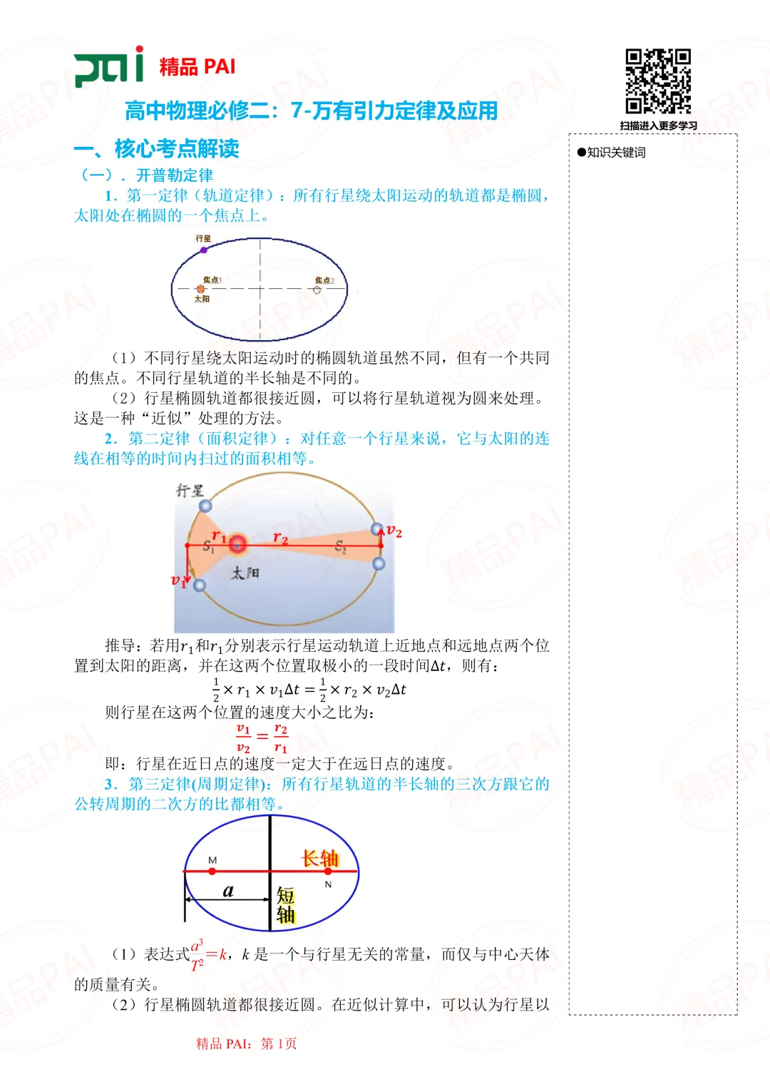 高中物理考点全析与经典真题---必修二:7.万有引力定律及应用 第2张