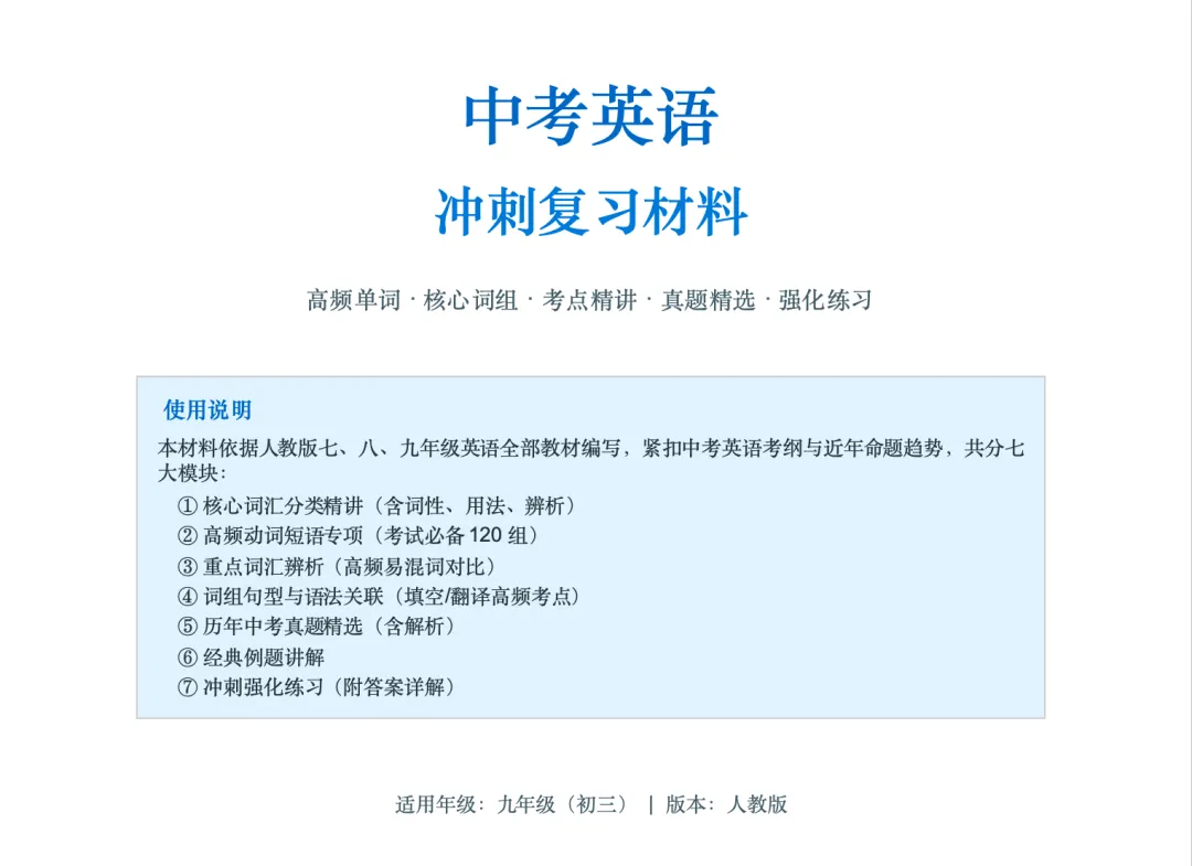 中考倒计时 80 天,这份英语冲刺复习资料帮助孩子110 分+ 第1张