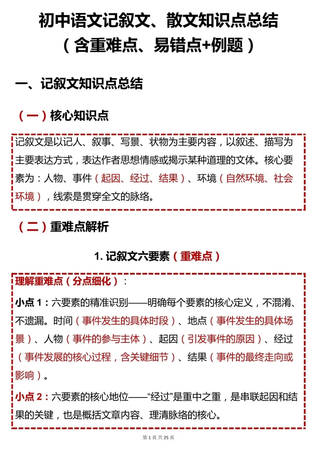 中考语文必背【初中语文记叙文 + 散文核心(含重难点 易错点 例题)】,快收藏 第1张