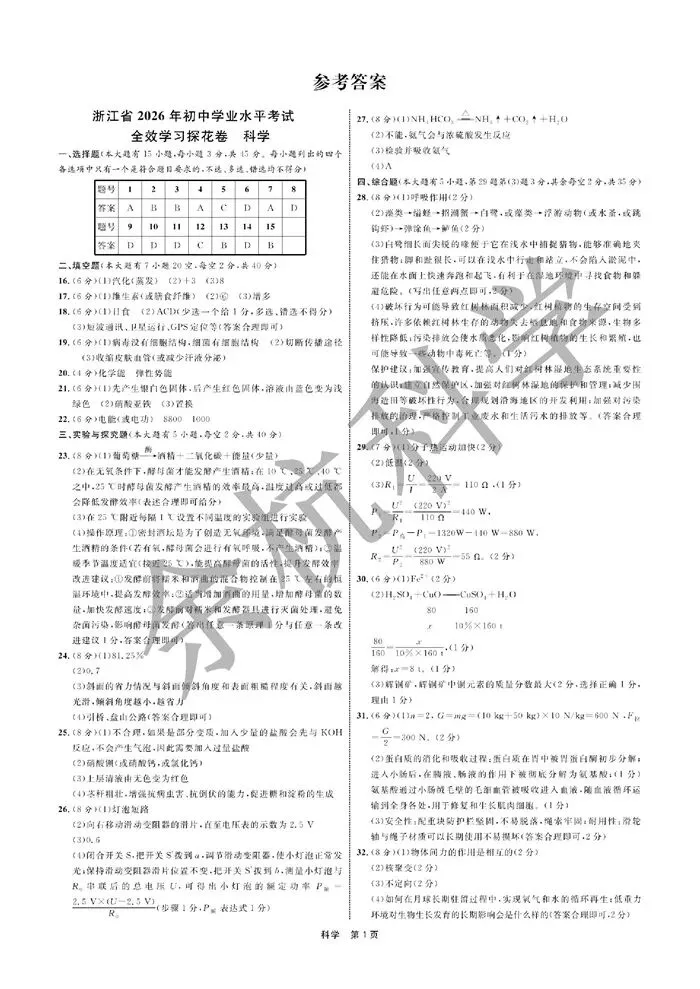 【中考模拟】2026.03宁波 全效学习 探花卷(附答案) 第12张 【中考模拟】2026.03宁波 全效学习 探花卷(附答案) 第12张