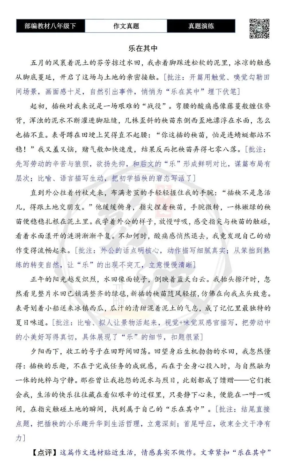 【作文-真题演练】八年级下-29-乐在其中-思维导图+解析+范文批注指导 第7张