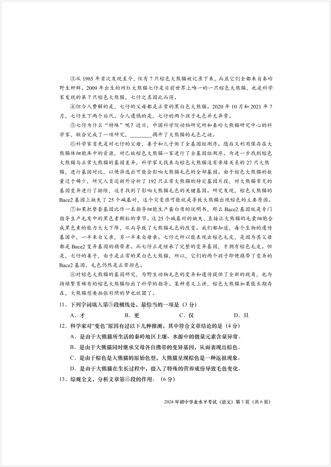 【试卷】2024年上海中考语文卷 第3张