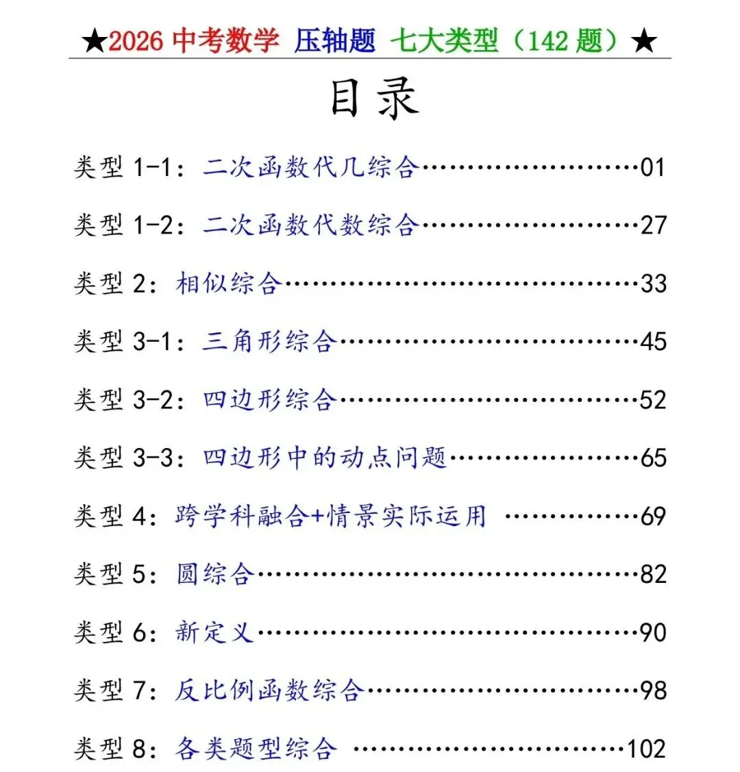 2026 中考数学压轴题|七大类型 142 题 + 答案解析 第2张 2026 中考数学压轴题|七大类型 142 题 + 答案解析 第2张