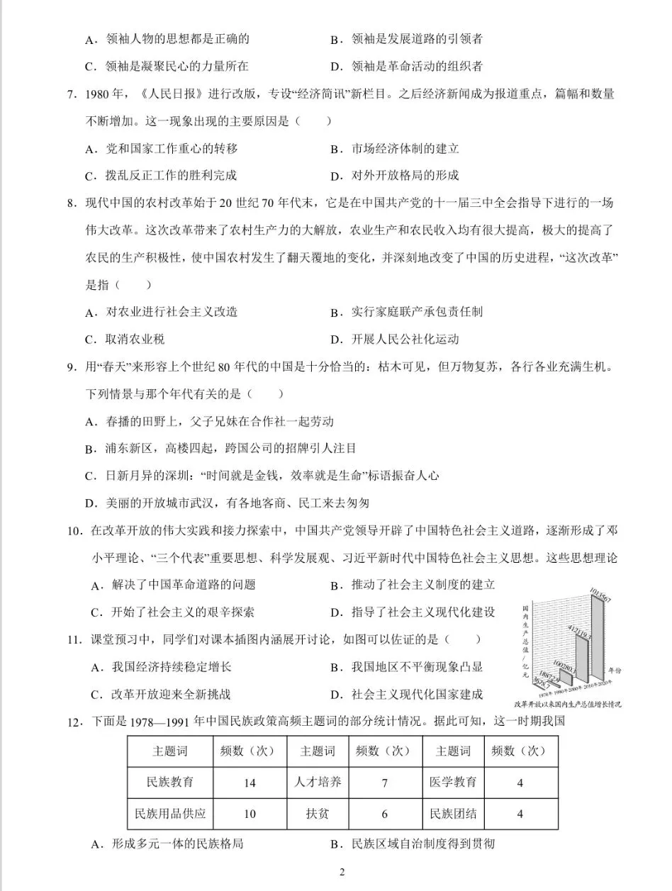 【一轮复习】中国现代史模拟试卷01 第2张