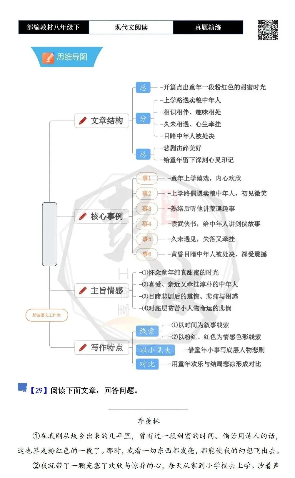 【现代文阅读-真题演练】八年级下-29-红-思维导图+试题精析 第5张