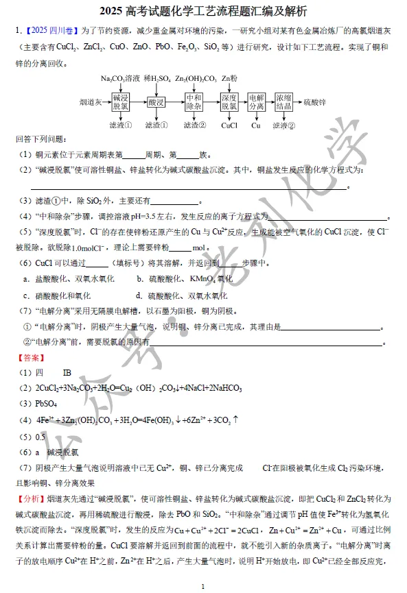 【真题集训】2025年高考化学工艺流程题汇编(试题+详解) 第16张