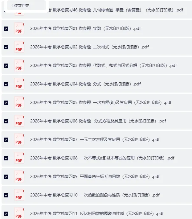 [精选回顾]2026年中考 二轮数学总复习 微专题学案(含答案+无水印打印版+合集) 第1张