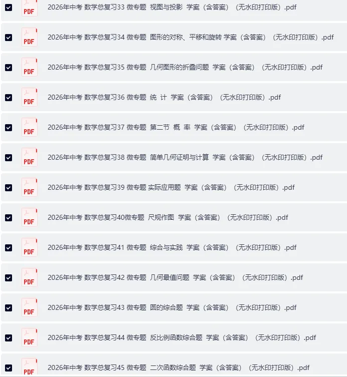 [精选回顾]2026年中考 二轮数学总复习 微专题学案(含答案+无水印打印版+合集) 第2张