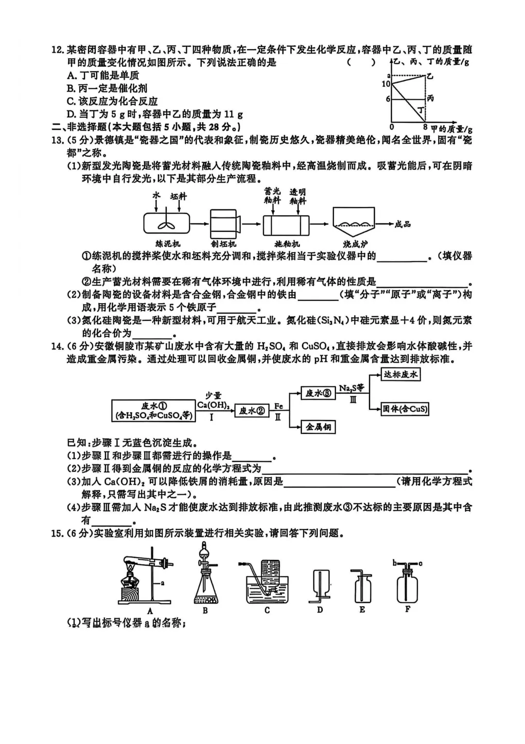 2026年各地九年级化学模拟考试卷最新汇总(高清)初三化学一模考试卷及答案 第32张