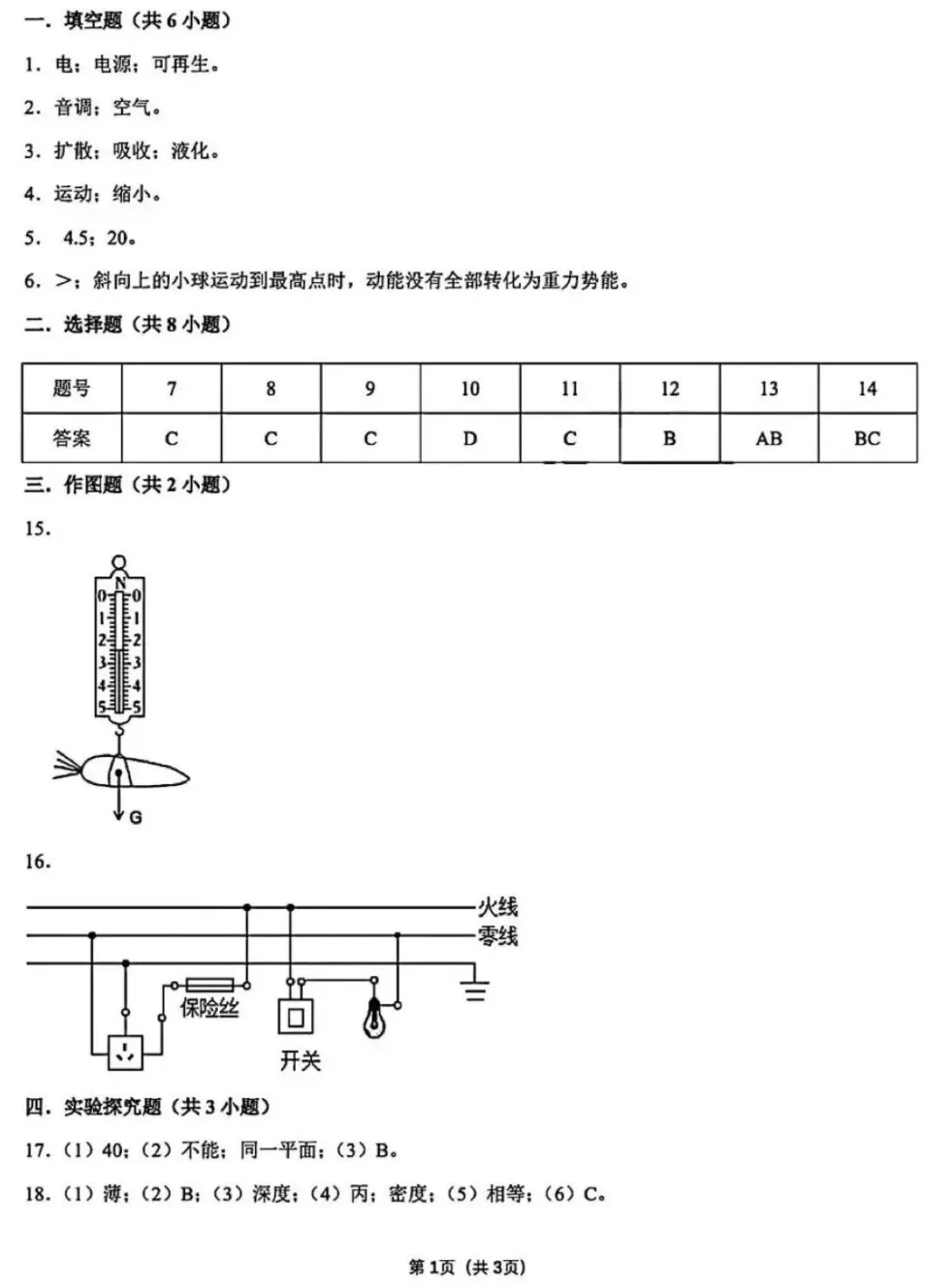 郑州外国语2026年3月九年级物理模拟考试试卷及参考答案 第11张