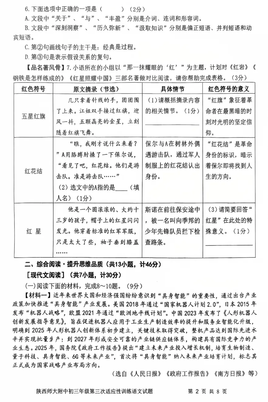 2026年工大、师大语文三模试卷+答案解析 第13张