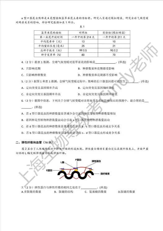 2023年上海市高中生物等级考真题 第2张