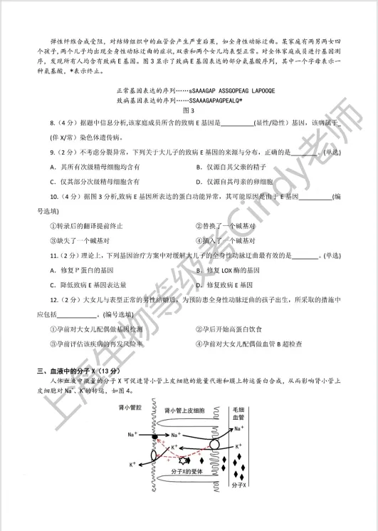 2023年上海市高中生物等级考真题 第3张