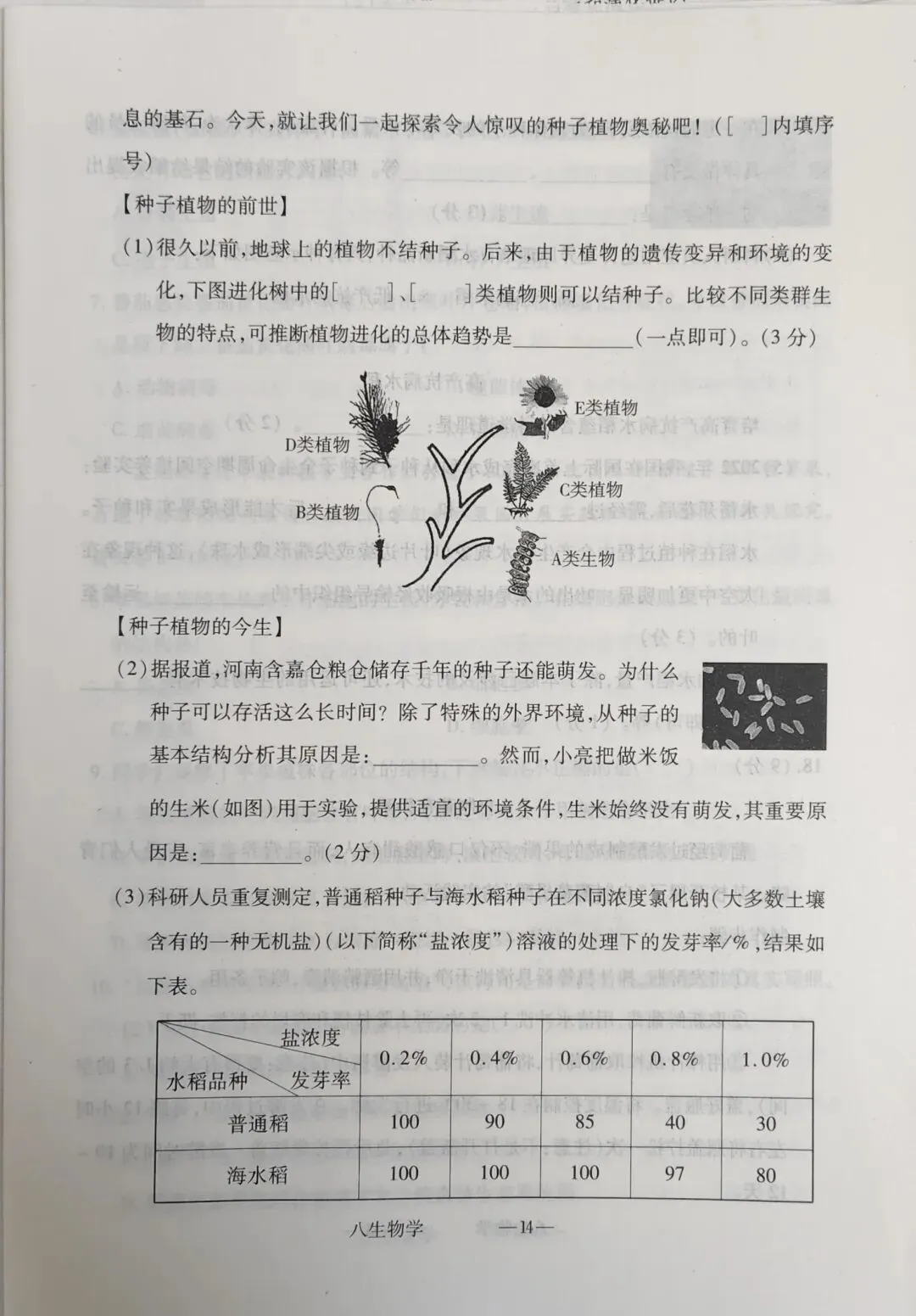 中考测试卷八年级生物 第6张