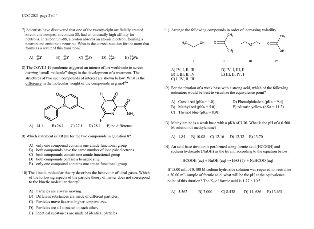~【免费分享】加拿大CCC化学竞赛历年真题 第5张