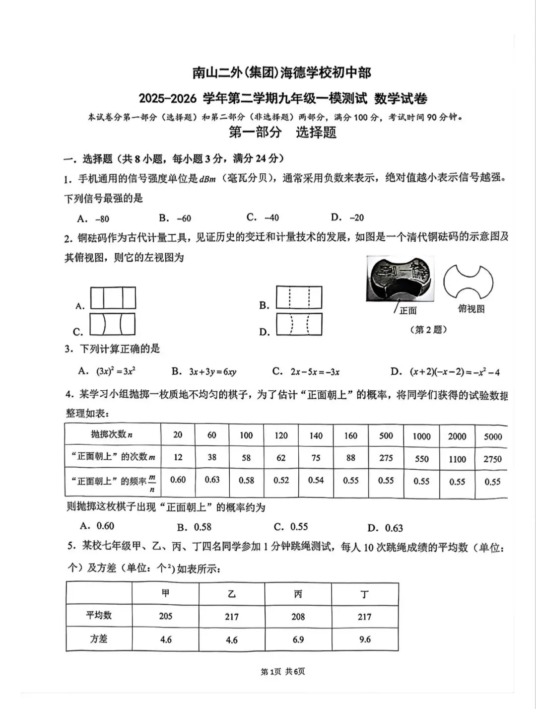26深圳南二外初三一模数学试卷 第1张