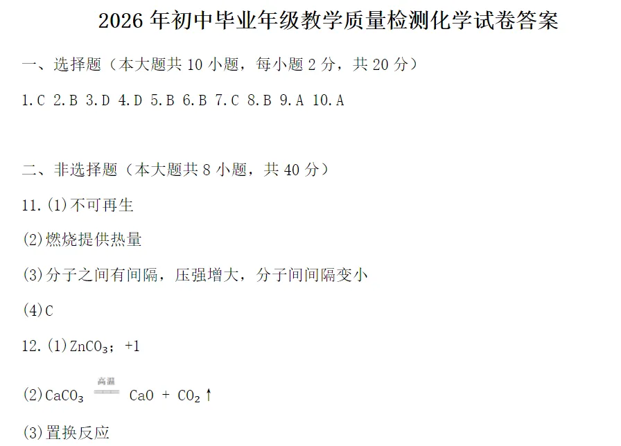 2026年中考模拟考试化学试题3 第9张