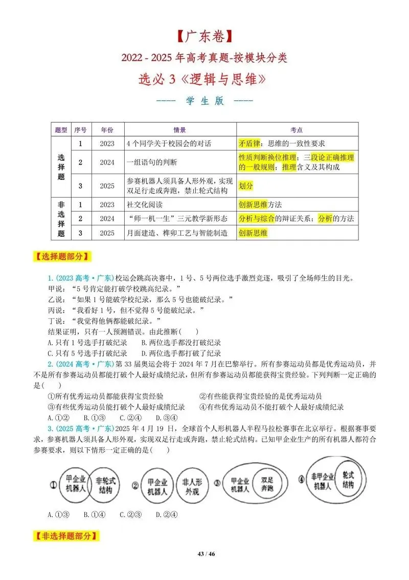 真题汇编 | 2022-2025年高考政治·广东卷真题·按模块分类(PPT+word版可下载) 第45张