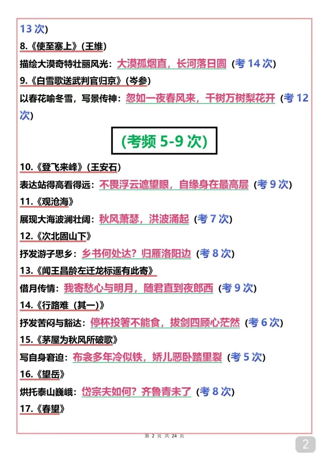 中考考了10次以上的语文默写题 第2张