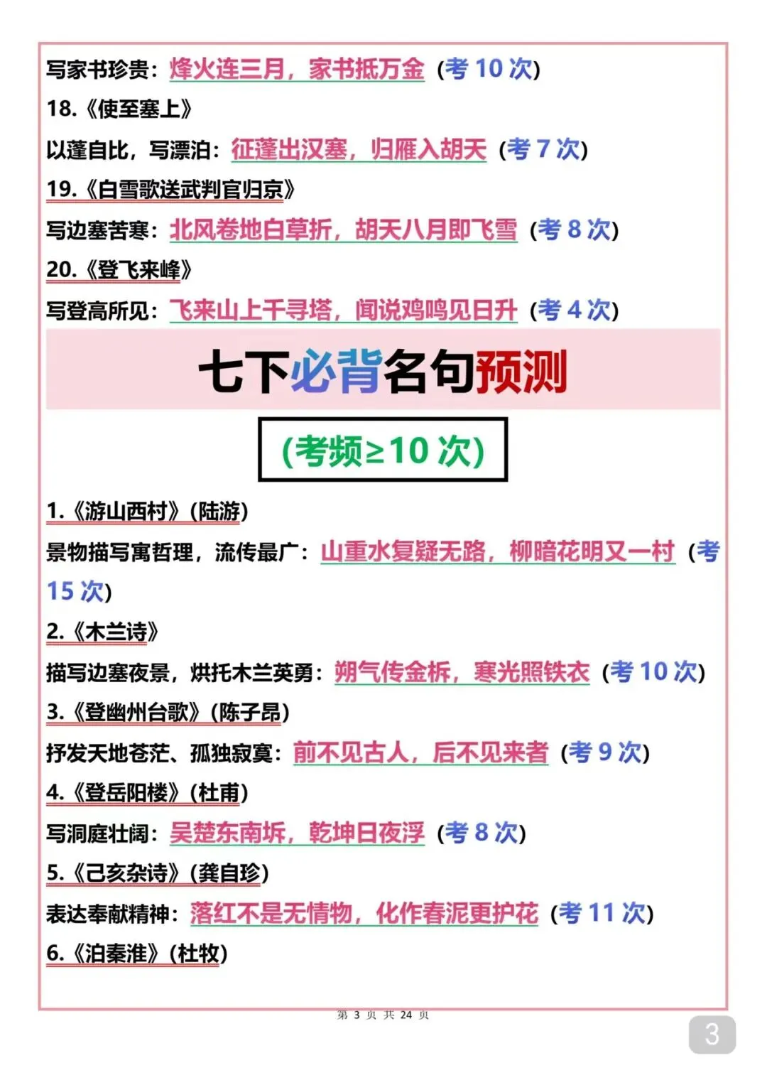 中考考了10次以上的语文默写题 第3张