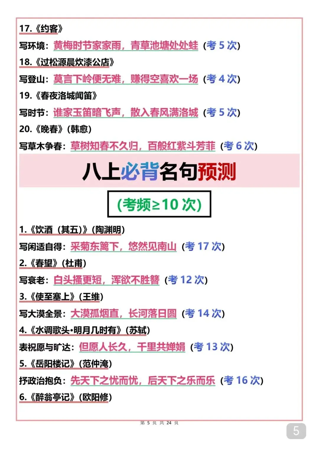 中考考了10次以上的语文默写题 第5张