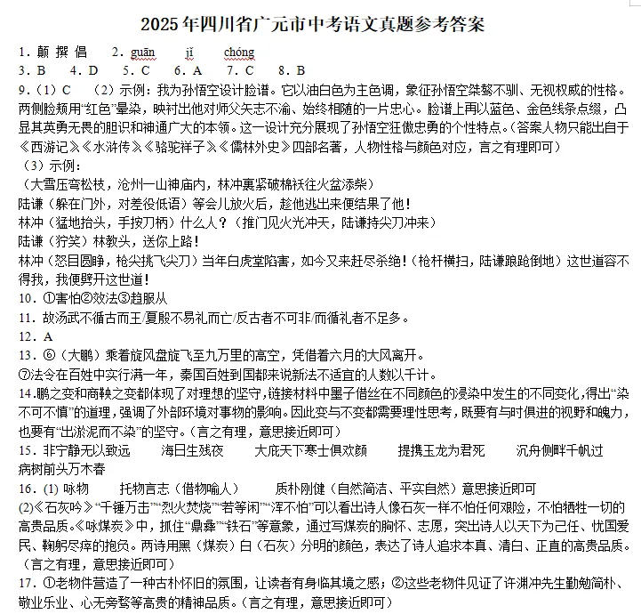 2025年四川省广元市中考语文真题 第6张