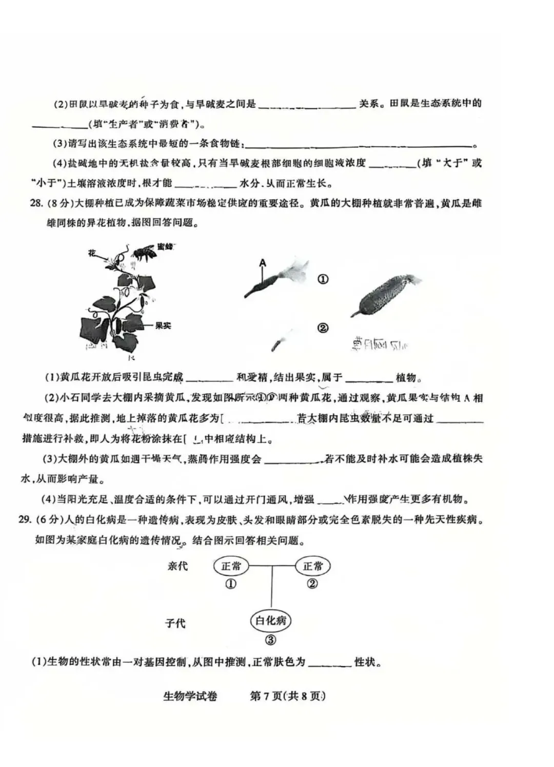2026年石家庄长安区八年级一模生物试卷 第7张