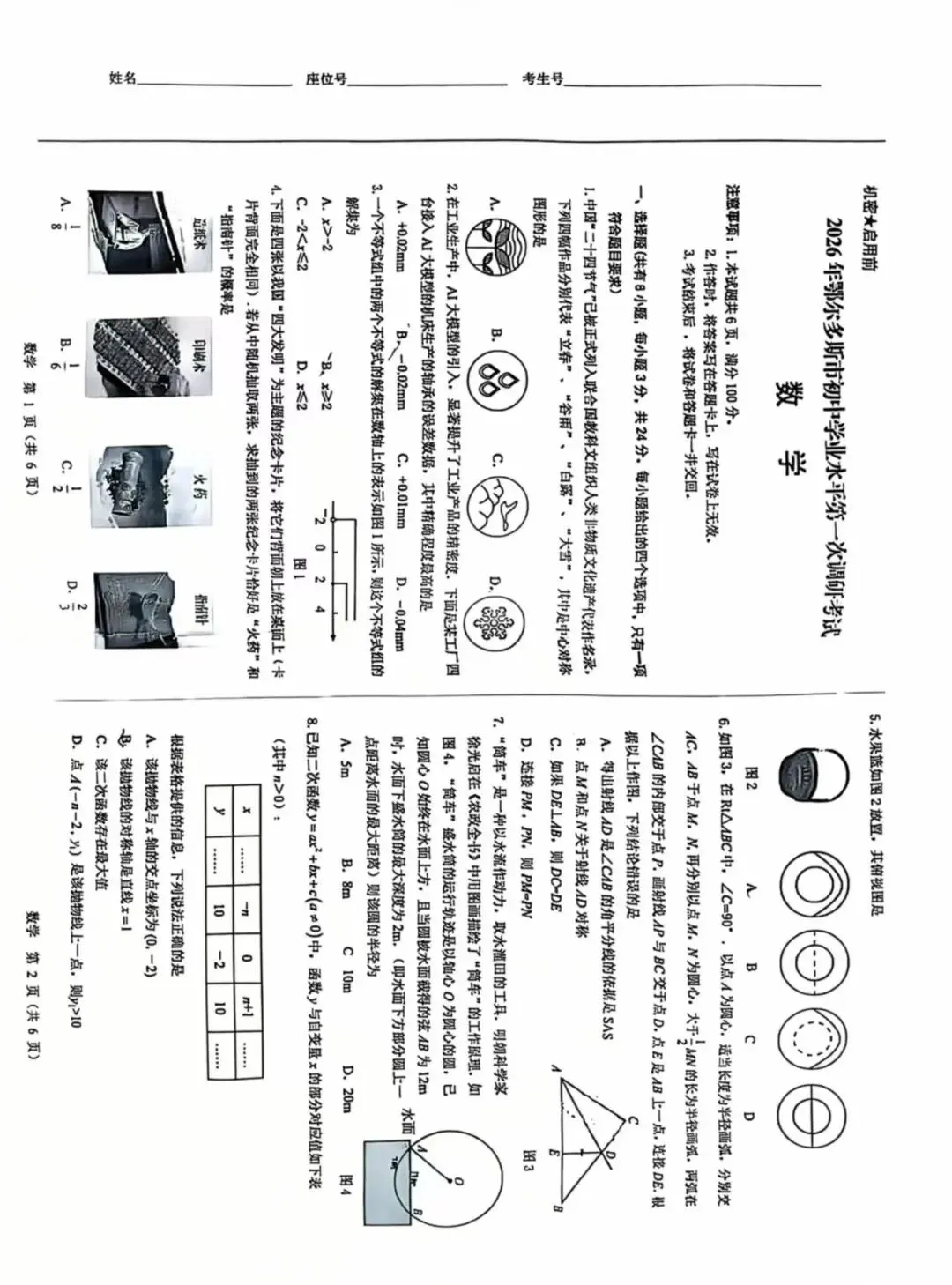 鄂尔多斯一模中考数学解析 第1张