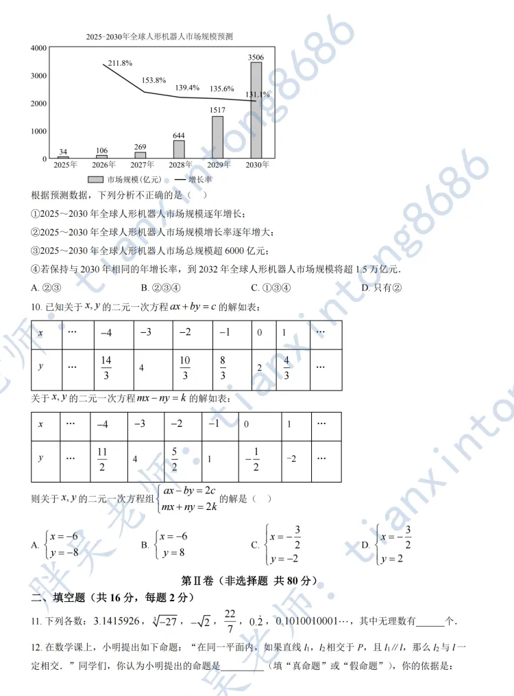 2025北京二中初一(下)期中数学试卷 第3张
